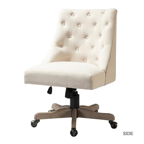 Jovita Beige Button-Tufted Upholstered 17.5 in.-21.5 in. Adjustable Height Swivel Task Chair with Solid Wood