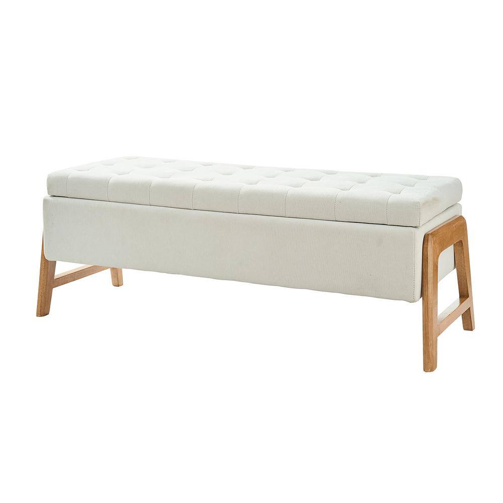 Hedda Ivory 49.6 in. Wide Upholstered Storage Bedroom Bench with Tufted Seat and Solid Wood Leg price history on PriceWatchPro