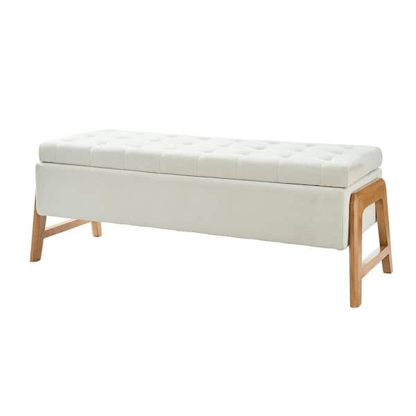JAYDEN CREATION Hedda Ivory 49.6 in. Wide Upholstered Storage Bedroom Bench with Tufted Seat and Solid Wood Leg