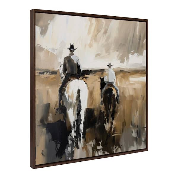 Kate and Laurel Sylvie Western Cowboy Horseback Ranch by The Creative Bunch Studio Brown Framed Art Print 30 in. x 30 in.