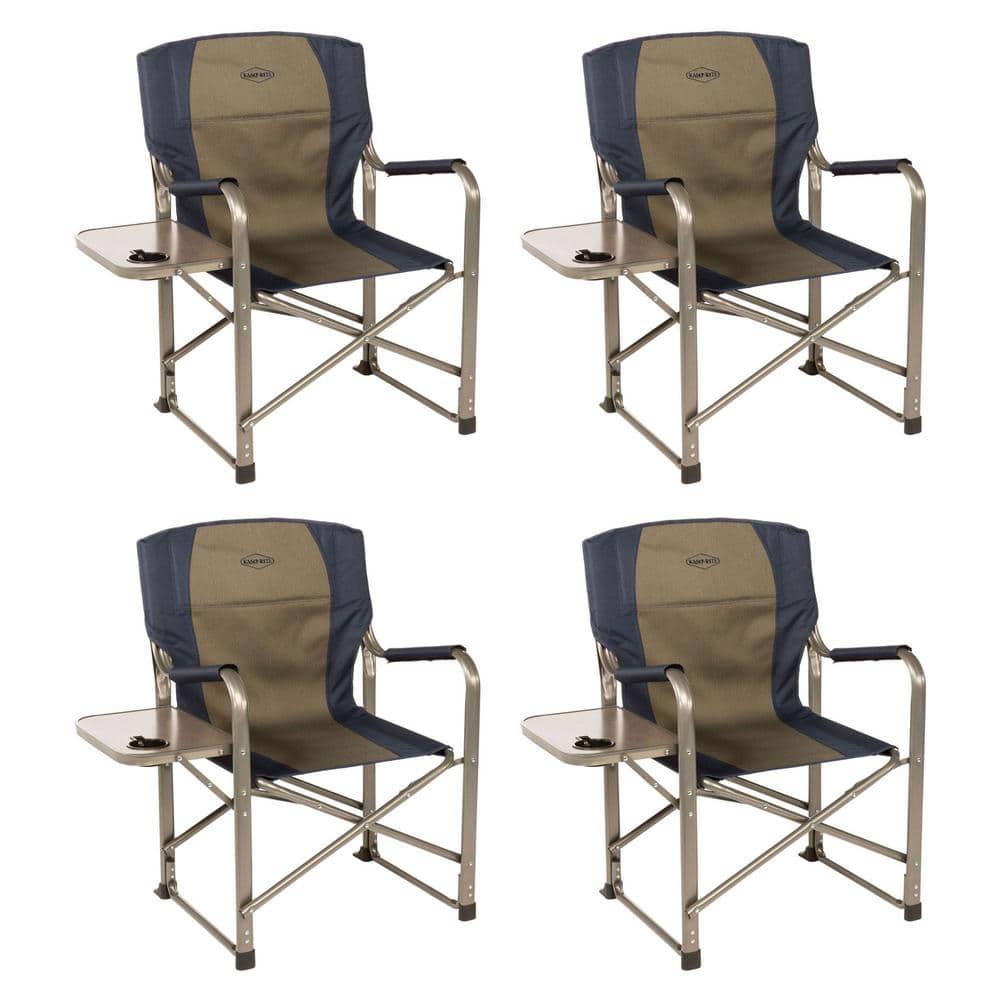Kamp-Rite Tailgating Camp Folding Directors Chair with Side Table (4-Pack), Tan and Blue -  4 x CC105
