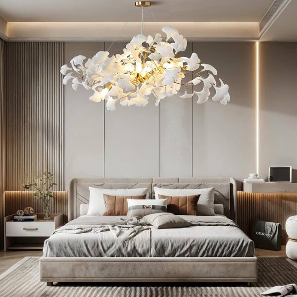 YUYI 10 Light Gold Chandelier, Luxury Ginkgo Branch Chandelier for
