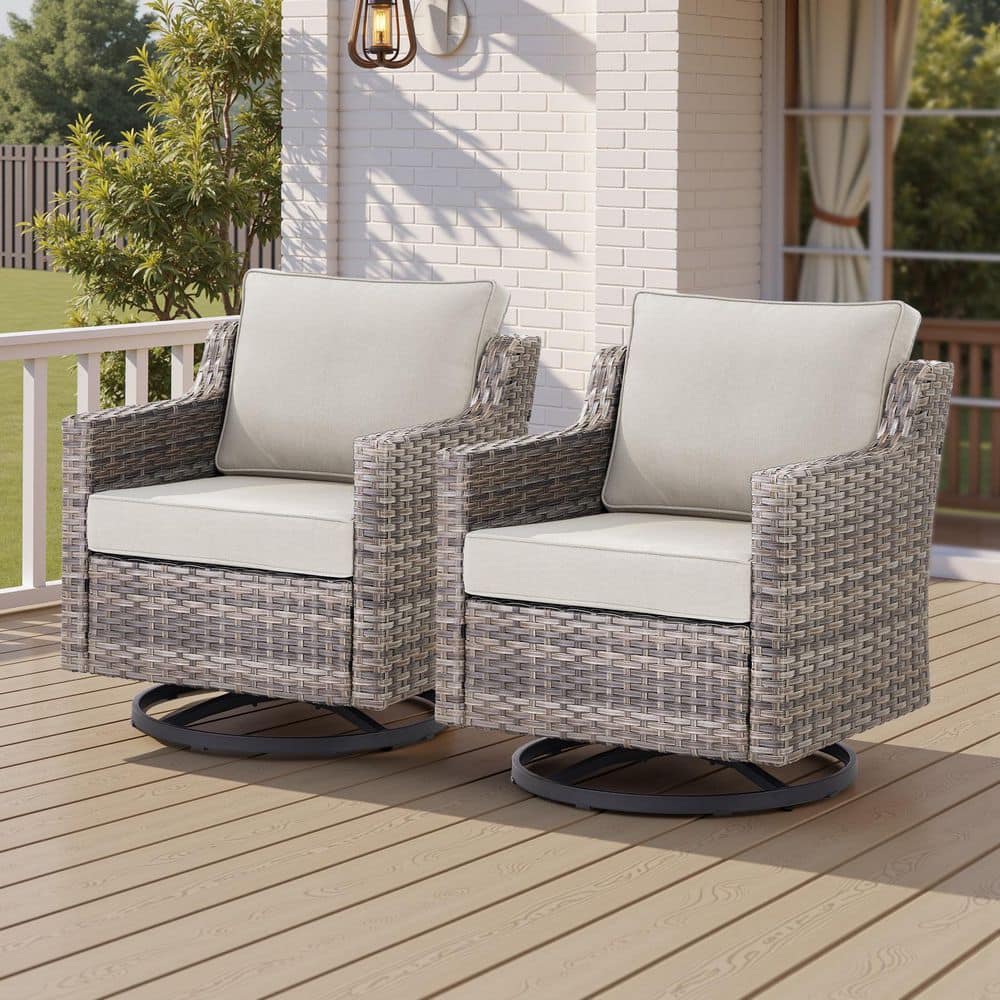 Hort Gray Patio Swivel Wicker Outdoor Rocking Chair Lounge Chairs with Beige Cushions and Glide Function (2-Pack) price history on PriceWatchPro