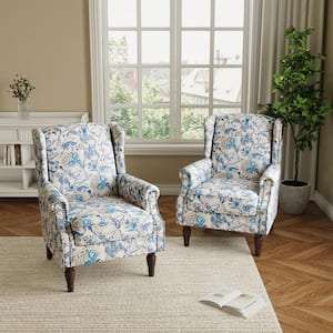 Uixe Plants Blue Linen Upholstered High Back Accent Arm