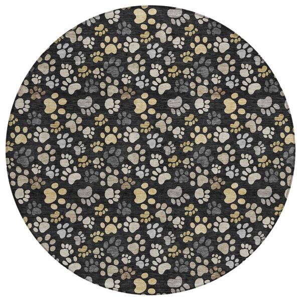 Chantille Machine Washable Indoor/Outdoor Abstract ACN3061 Black 8 ft. x 8 ft. Round Rug