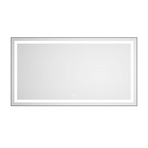 55 in. W x 30 in. H Rectangular Framed Wall Bathroom Vanity Mirror in Gun Ash with Front and Backlight, 3 Colors