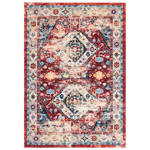 Riviera Red/Blue 4 ft. x 6 ft. Machine Washable Medallion Border Area Rug