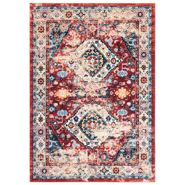 SAFAVIEH Riviera Red/Blue 5 ft. x 8 ft. Machine Washable Medallion Border Area Rug
