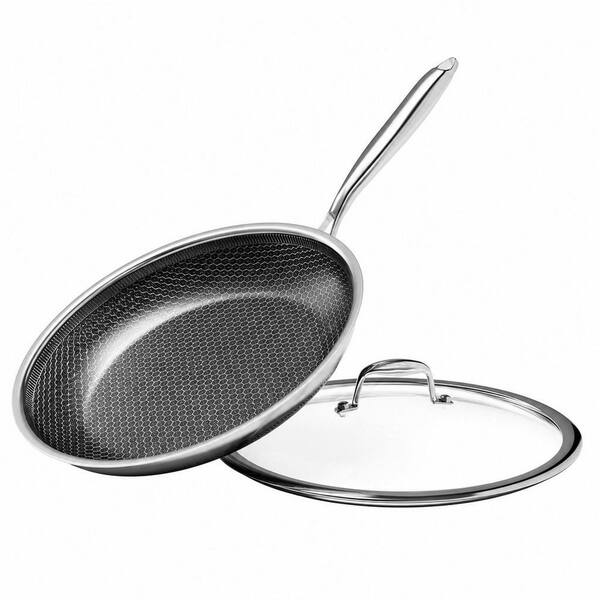 Induction Compatible Tri-Ply Heavy-Duty 12 in. Stainless Steel Nonstick Frying Pan in Silver with Lid