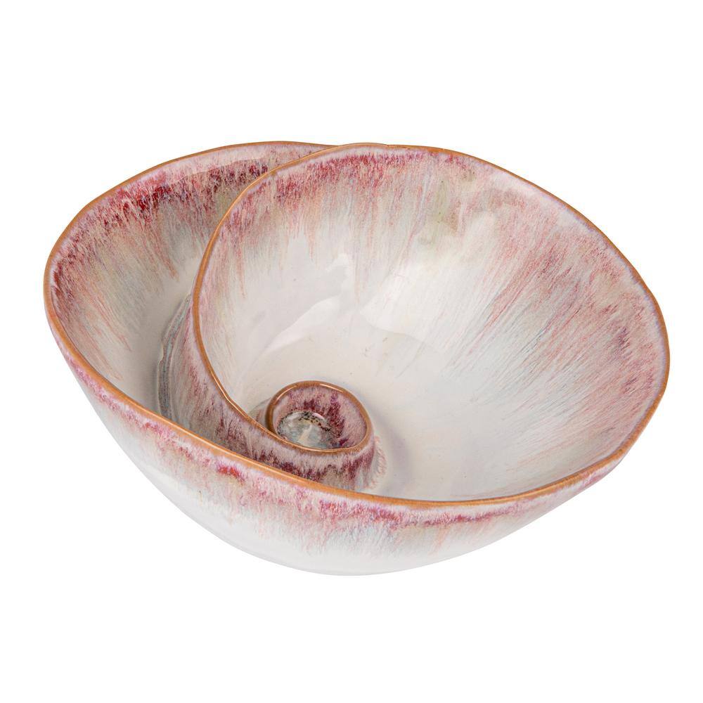 Handmade Coastal Pattern Stoneware Salad Bowl, White and Berry