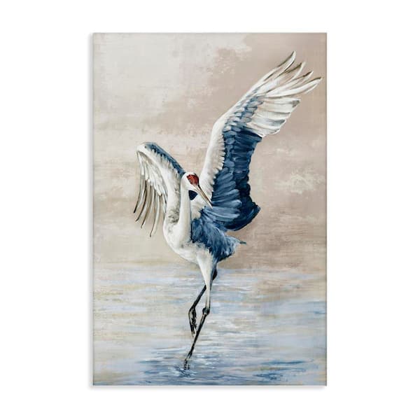 Dancing Crane on Shore by Eli Jones Unframed Animal Graphic Art Print 45 in. x 30 in.