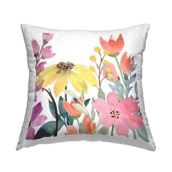 Mixed Vivid Wildflowers Multi-Color Square Outdoor Throw Pillow