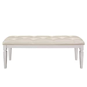 54.25 in. White Backless Bedroom Bench with Button Tufted Seat and Turned Legs