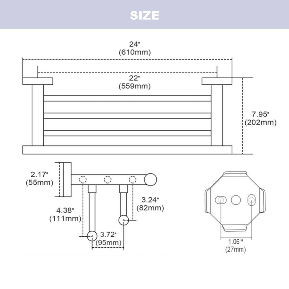 Polished Chrome 24-Inch Double Wall Mounted Towel Rack