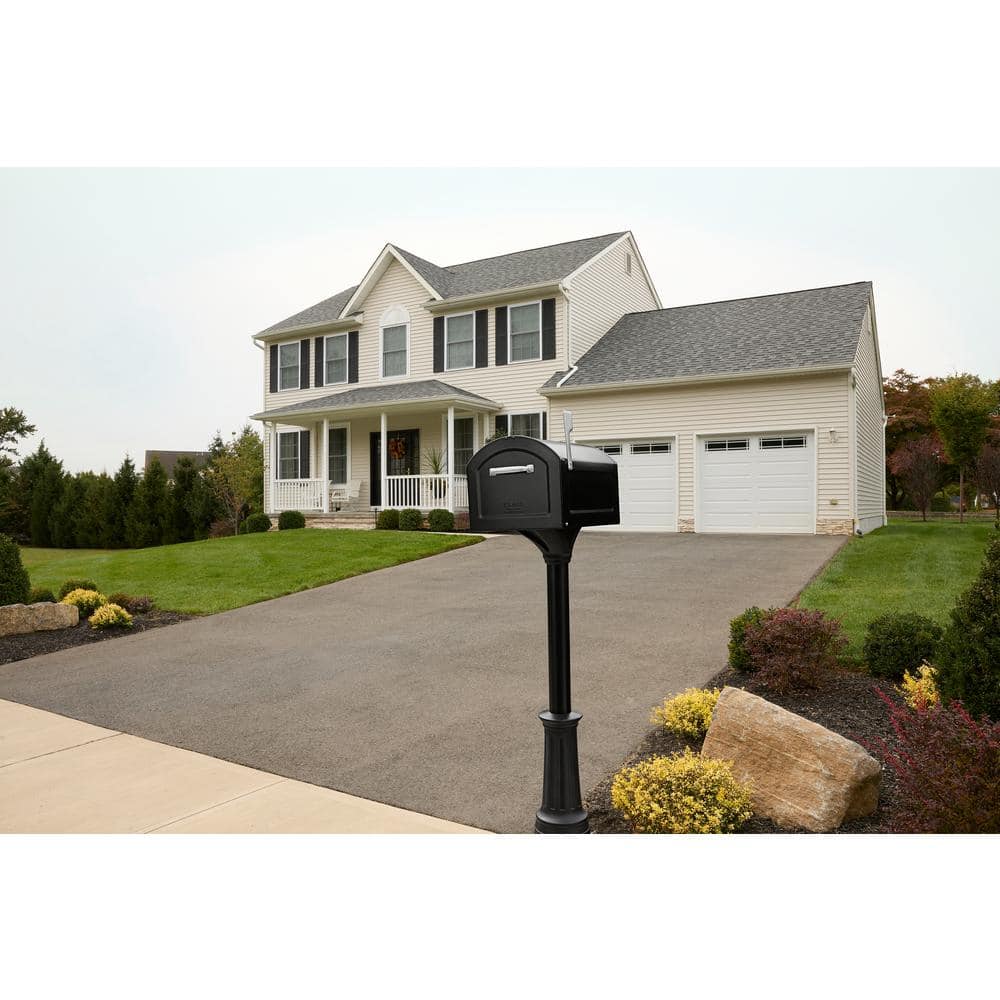 Centennial Extra Large Black Steel Mailbox with Decorative Post