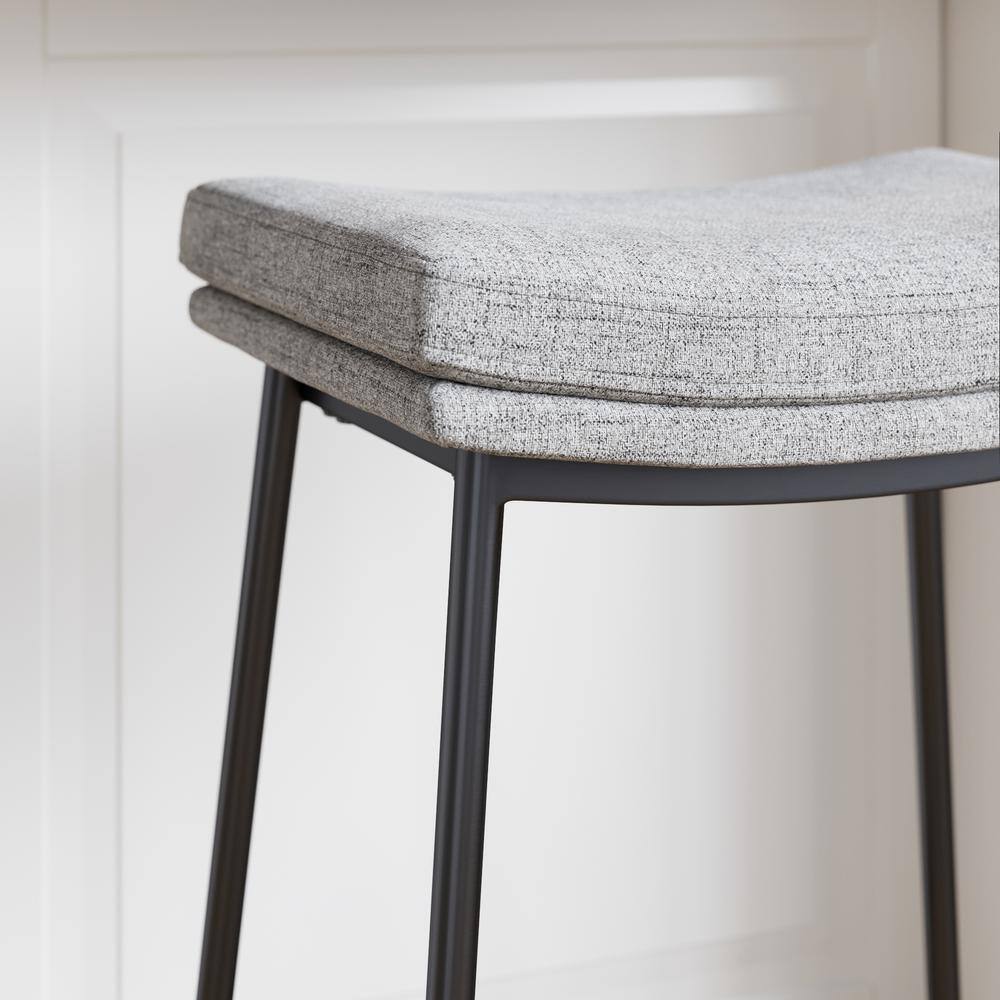 Arlo 27" Grey Upholstered Saddle Seat Backless Bar Stools, Set of 2