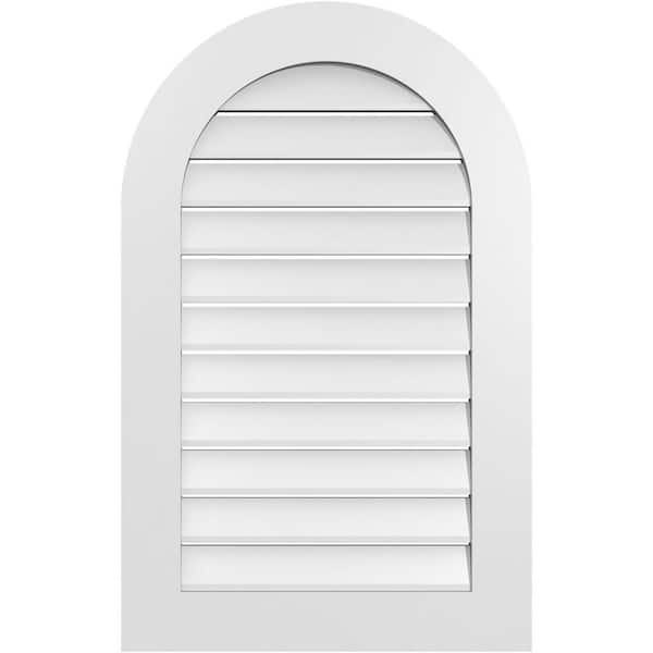 Ekena Millwork 24 in. x 38 in. Round Top White PVC Paintable Gable Louver Vent Functional