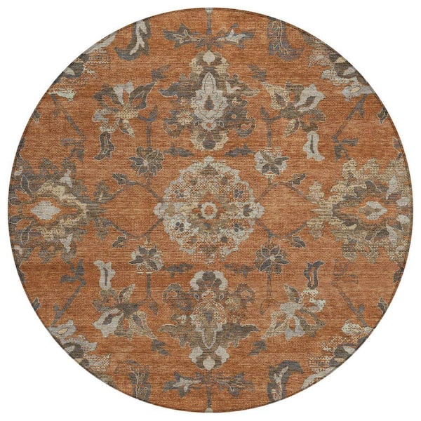 Chantille Machine Washable Indoor/Outdoor Abstract ACN2793 Paprika 8 ft. x 8 ft. Round Rug