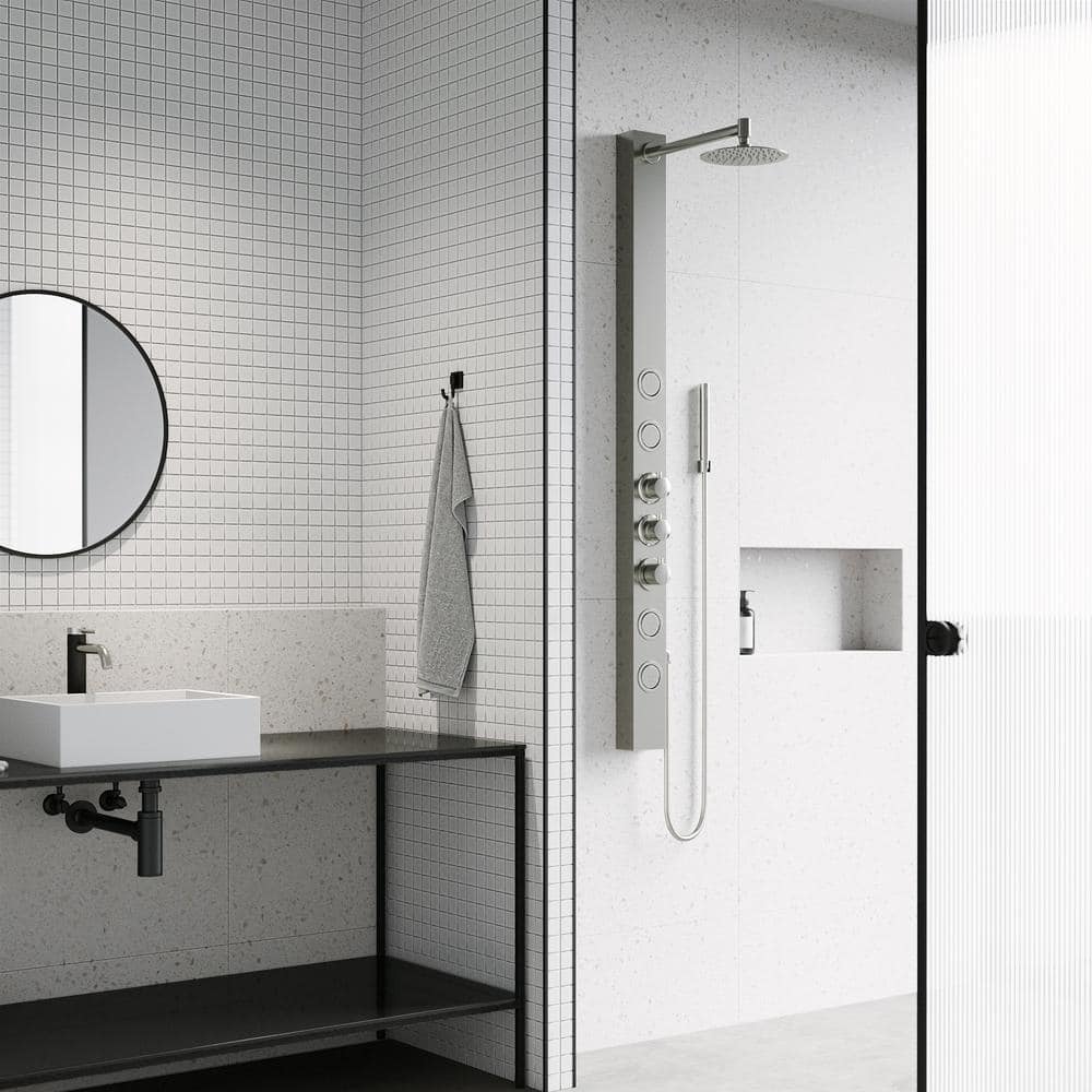 Sutton 58" Stainless Steel Shower Panel with Hand Shower and Jets
