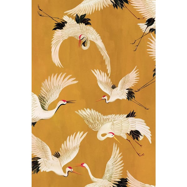 Ochre Cranes in Flight Print Non Woven Non-Pasted Textured Wallpaper 57 sq. ft.