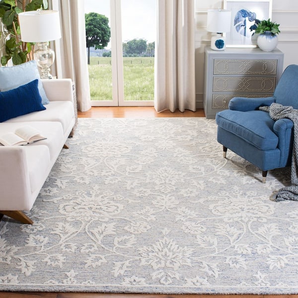 Glamour 9 ft. x 12 ft. Blue/Ivory Floral Flower Area Rug