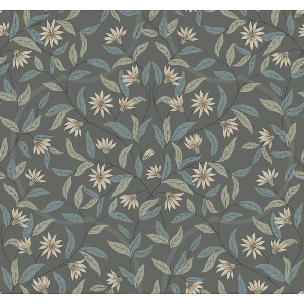 York Wallcoverings Jasmine Charcoal Multi-Colored Matte Pre-pasted Paper Wallpaper 60.75 sq. ft