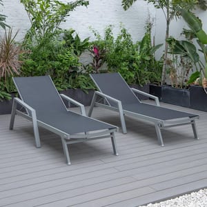 Grey Powder Coated Aluminum Frame Marlin Modern Patio Chaise Lounge Arm Chair with Black (Set of 2)