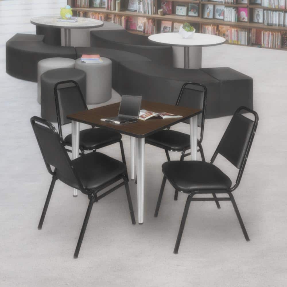 Kahlo 36 in. Square Neo Walnut Breakroom Table Desk with Chrome Tapered Legs
