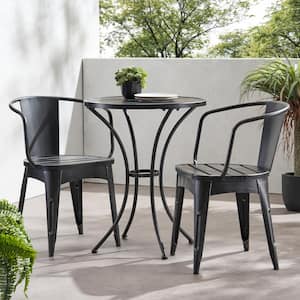 Black Silver 3-Piece Metal Round Tabletop Outdoor Bistro Set for Small Space