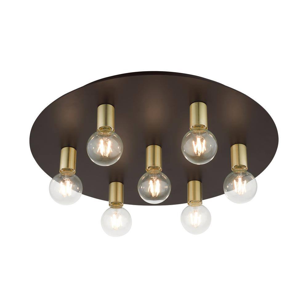 Hillview Transitional Bronze & Satin Brass 7-Light Flush Mount