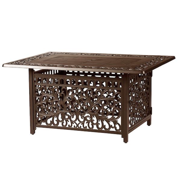 Oakland Living 48 in. x 36 in. Brown Rectangular Aluminum Propane Fire Pit Table, Glass Beads, 2 Covers, Lid, 55,000 BTUs