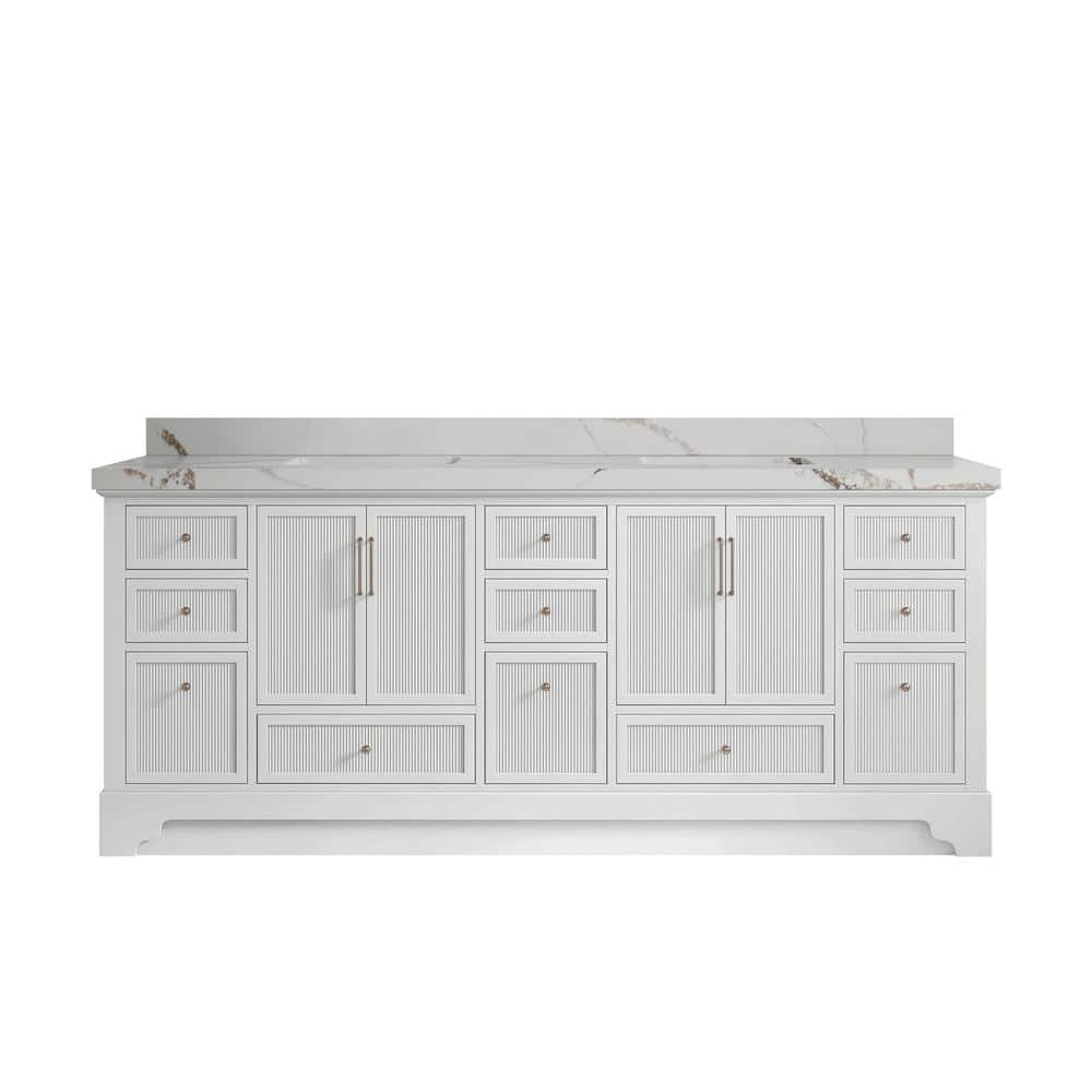 "Alys 84 in. W x 22 in. D x 36 in. H Double Sink Bath Vanity in White with 2"" Calacatta Gold Quartz Top" price history on PriceWatchPro