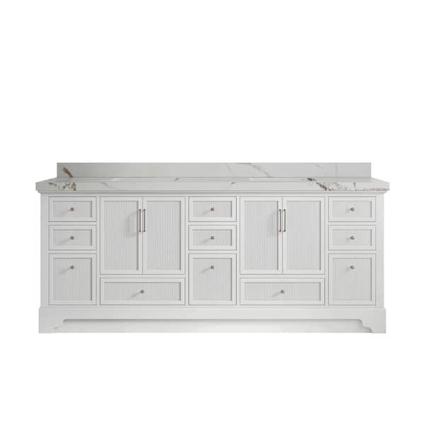 Willow Collections Alys 84 in. W x 22 in. D x 36 in. H Double Sink Bath Vanity in White with 2" Calacatta Gold Quartz Top