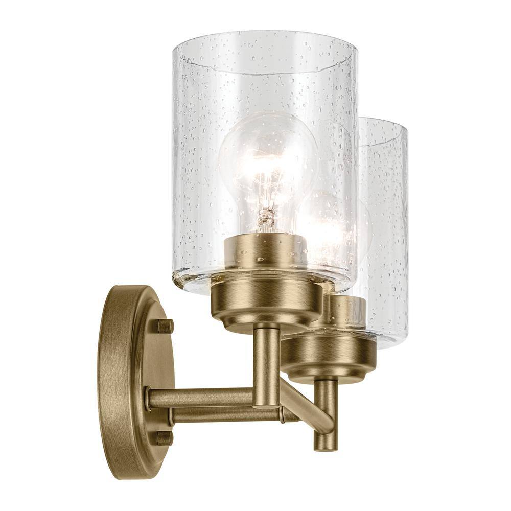 Winslow Natural Brass 2-Light Vanity with Clear Seeded Glass