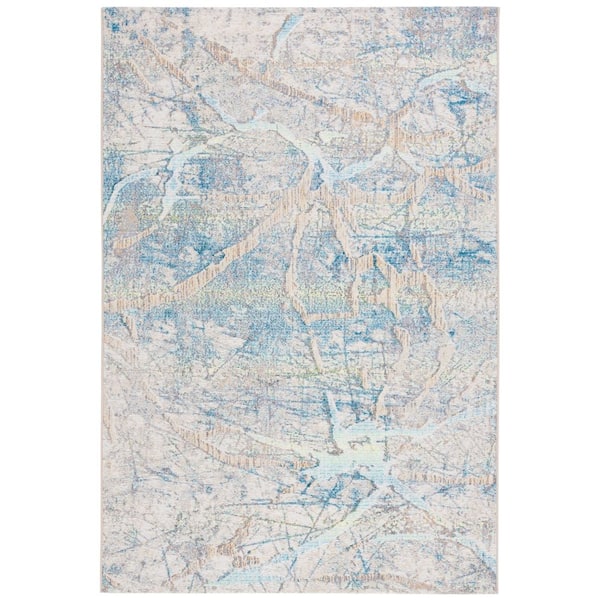 Barbados Ivory Blue/Green 4 ft. x 6 ft. Abstract Creasing Indoor/Outdoor Area Rug
