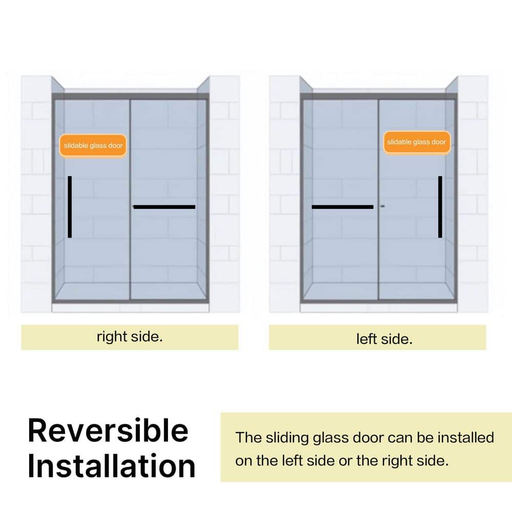 Black Frameless Sliding Shower Door with Clear Tempered Glass