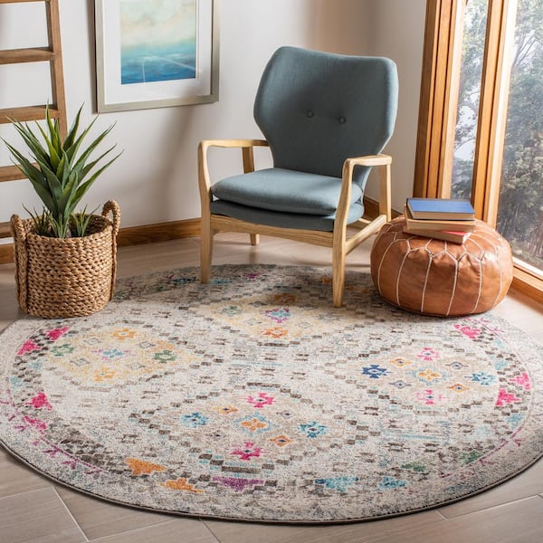 Madison Gray/Yellow 9 ft. x 9 ft. Round Geometric Area Rug