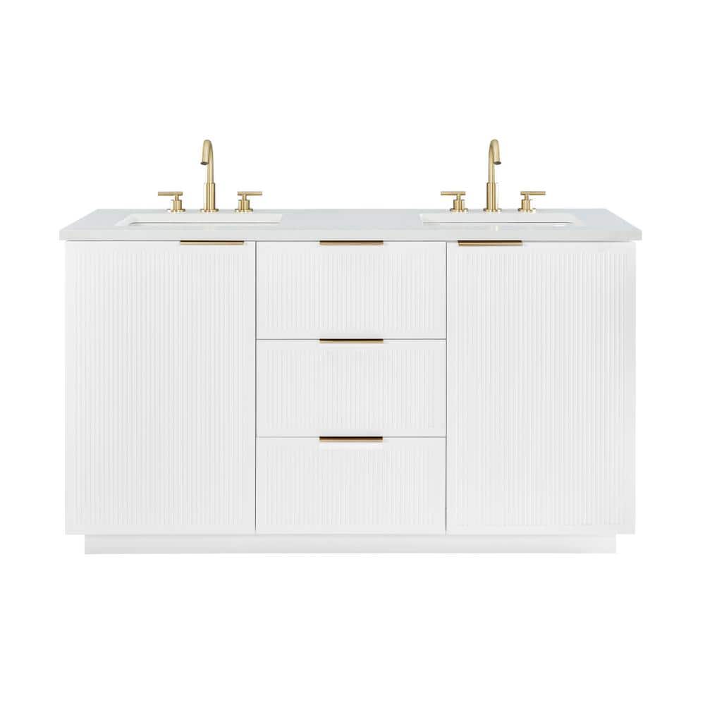 Addison 60" White Solid Wood Double Vanity with Engineered Stone Top