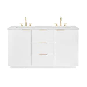 Addison 60 in. W Bath Vanity in White with Engineered Stone Top in Ariston White with White Sinks