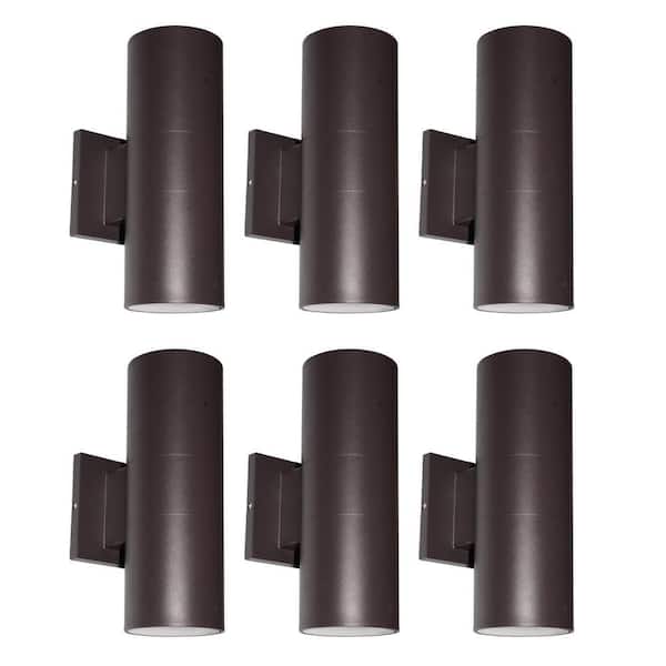 150-Watt Equivalent Integrated LED Bronze Outdoor Wall Pack Light, 3000K Wall Cylinder Light Up and Down (6-Pack)