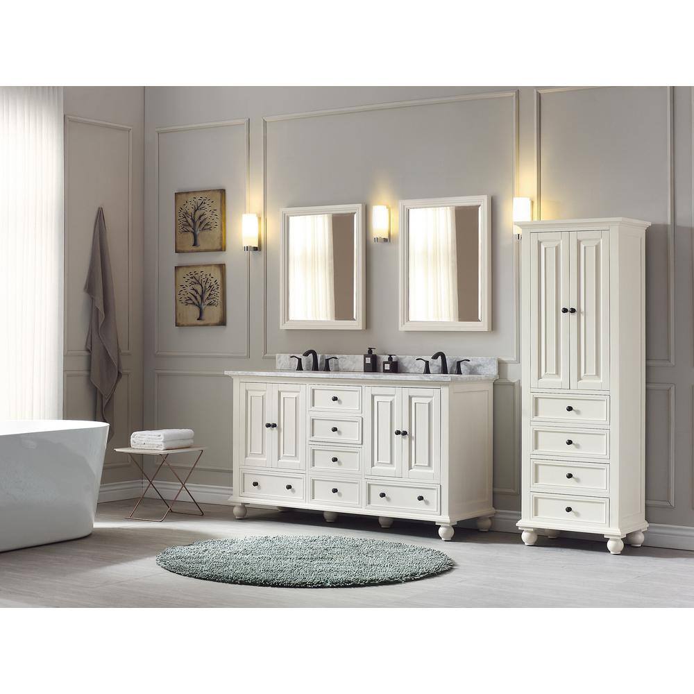 French White 60" Double Freestanding Solid Wood Vanity Cabinet