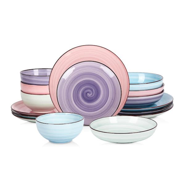 12-Piece Black 16-Piece Ceramic Dinnerware Set for 4 in. Gradient Dots with Dinner Plates Dessert Plates Bowls