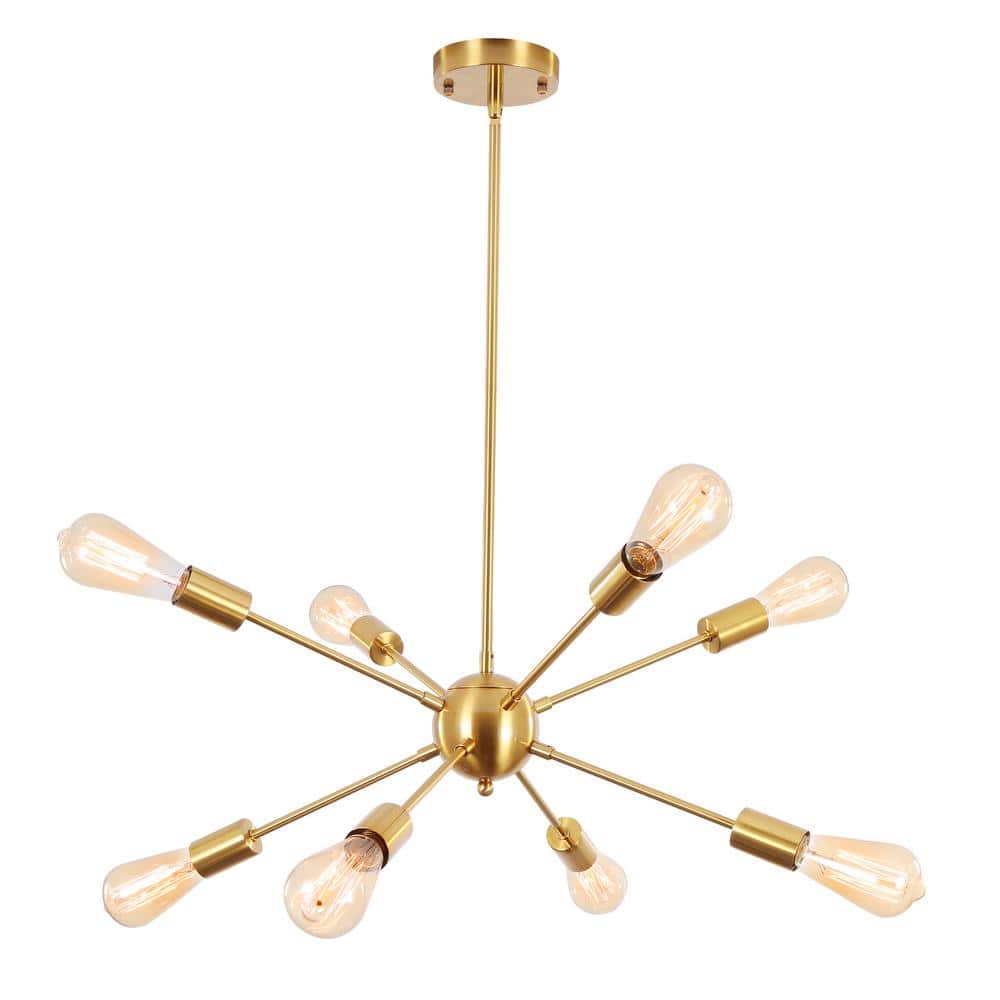 8-Light Gold Modern Dimmable Sputnik Chandelier, Farmhouse Chandelier Light