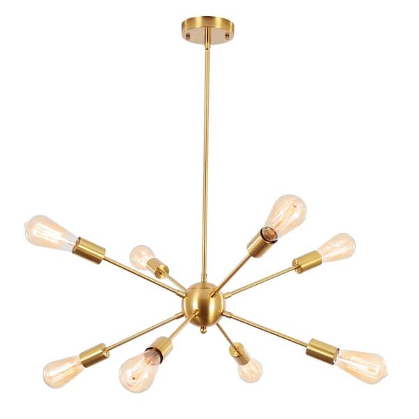 ADSENSTY 8-Light Gold Modern Dimmable Sputnik Chandelier, Farmhouse Chandelier Light Fixture
