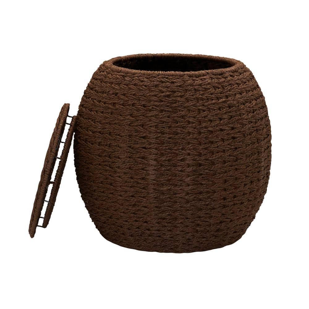 Brown Paper Rope Woven Round Storage Basket Side Table