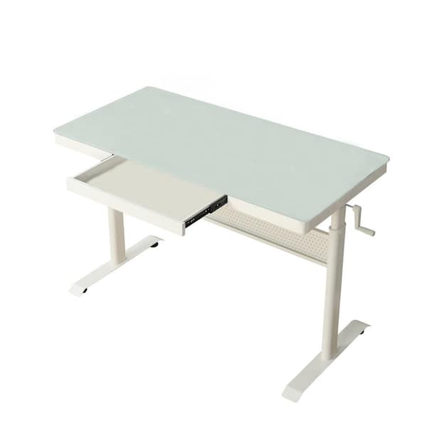 maocao hoom 47.24 in. White Metal Adjustable Height Computer Desk with with Metal Drawer