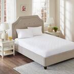 All Natural White King Cotton Percale Quilted Mattress Pad with Spandex Snug-on Slip Fit Skirt