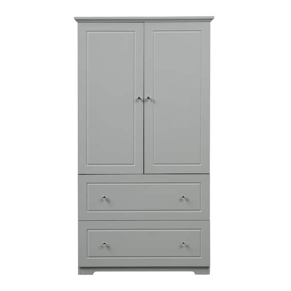 Unbranded 32.6 in. W x 13 in. D x 62.3 in. H Gray Linen Cabinet with 2-Drawers and Adjustable Shelf