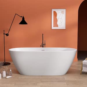 65 in. x 29.5 in. Free Standing Soaking Tub Flatbottom Acrylic Freestanding Bathtub with Removable Drain in Matte White