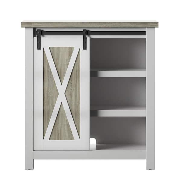 Twin Star Home 31.5 in. White Accent Cabinet with Adjustable Shelves and Sliding Barn Door